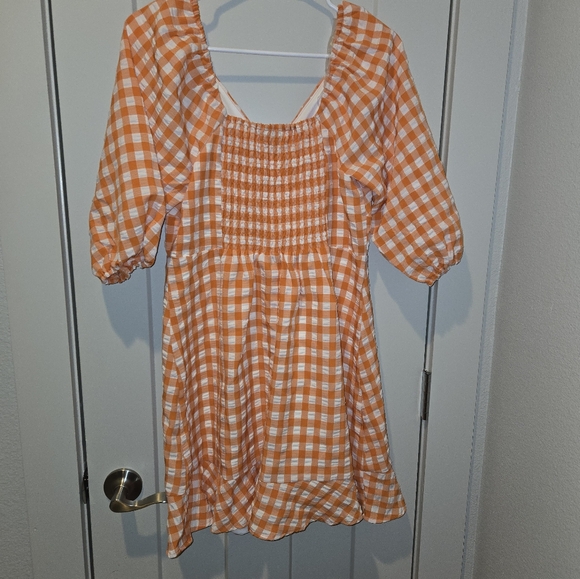 Catos Orange & White Gingham Print Dress - Picture 3 of 3